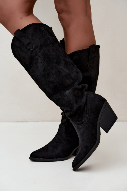 Slip-on vzor dlouhé boty Typu kovbojský styl Černé Sylvie