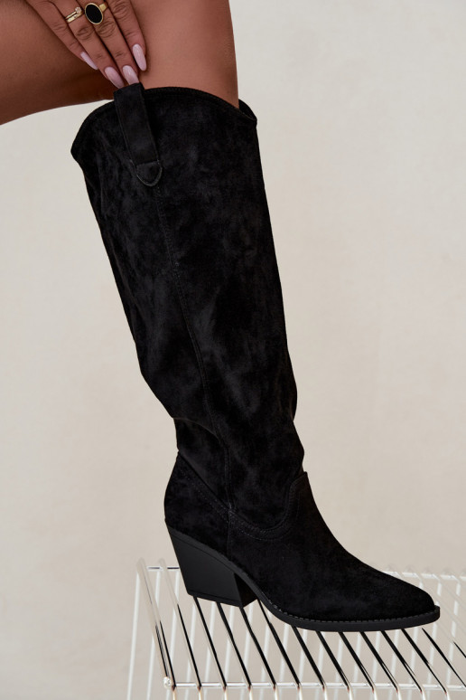 Slip-on vzor dlouhé boty Typu kovbojský styl Černé Sylvie