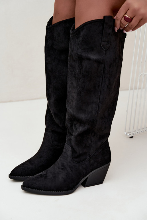 Slip-on vzor dlouhé boty Typu kovbojský styl Černé Sylvie
