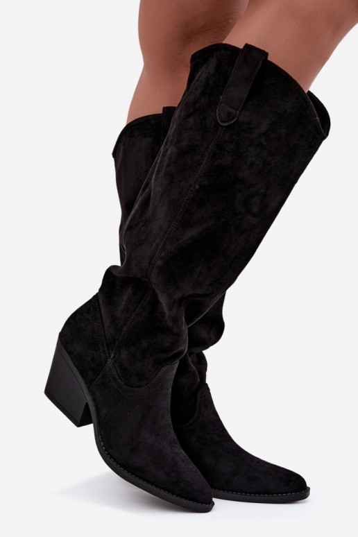 Slip-on vzor dlouhé boty Typu kovbojský styl Černé Sylvie