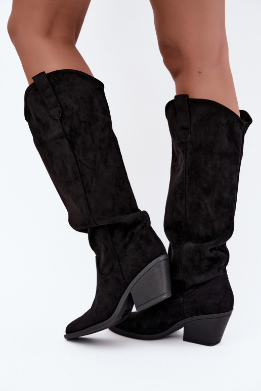 Slip-on vzor dlouhé boty Typu kovbojský styl Černé Sylvie