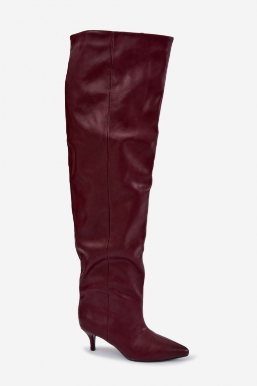 Slip-on vzor dámské dlouhé boty s tenkými podpatky vínová Ysolienne