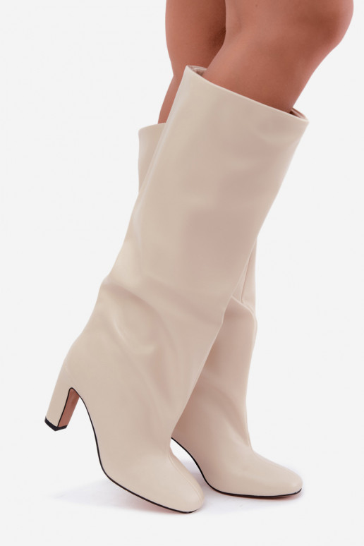 Slip-on vzor dlouhé boty s podpatky slonová kost Falina