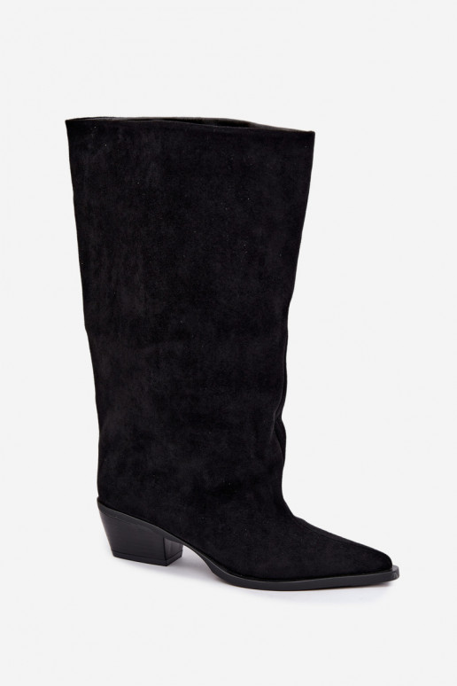 Slip-on vzor dlouhé boty s podpatky z eko semišeowe Černé Casella