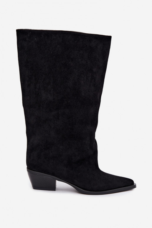 Slip-on vzor dlouhé boty s podpatky z eko semišeowe Černé Casella