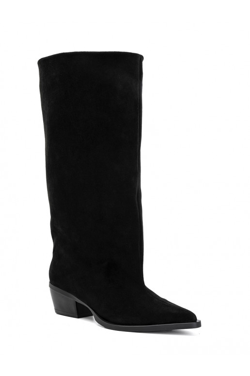 Slip-on vzor dlouhé boty s podpatky z eko semišeowe Černé Casella