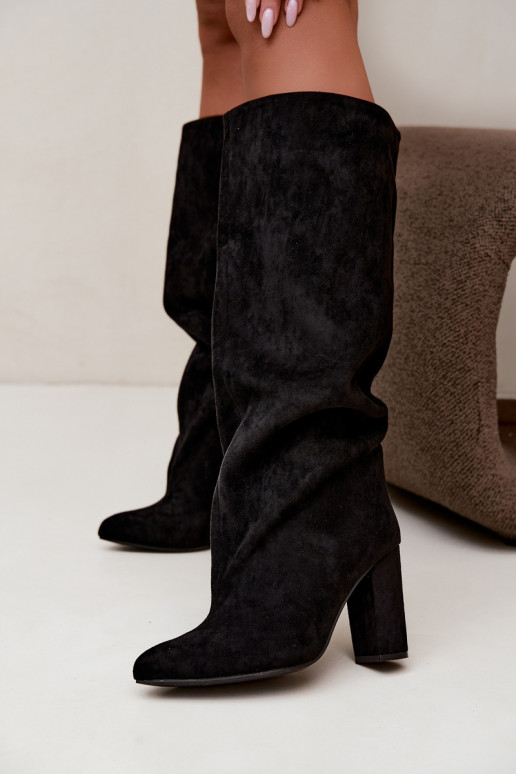 Slip-on vzor dámské dlouhé boty s podpatky Černé Adoria