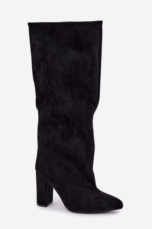 Slip-on vzor dámské dlouhé boty s podpatky Černé Adoria