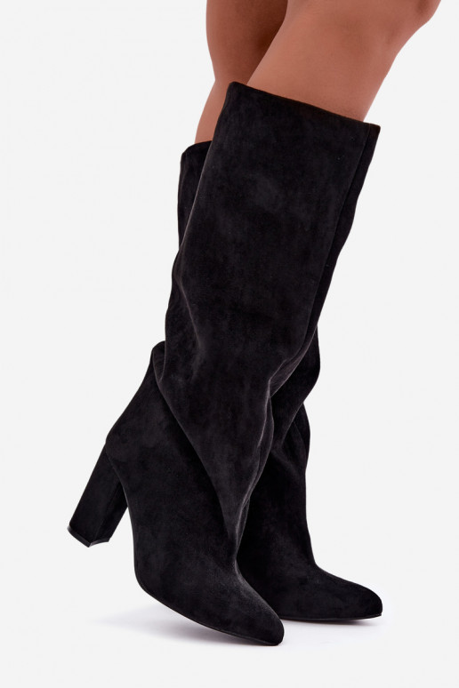 Slip-on vzor dámské dlouhé boty s podpatky Černé Adoria