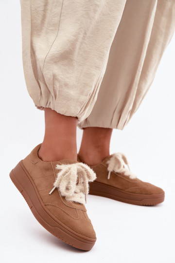 ze semiše Tenisky Z Futrzanym m Kobbo 79655 Camel 2