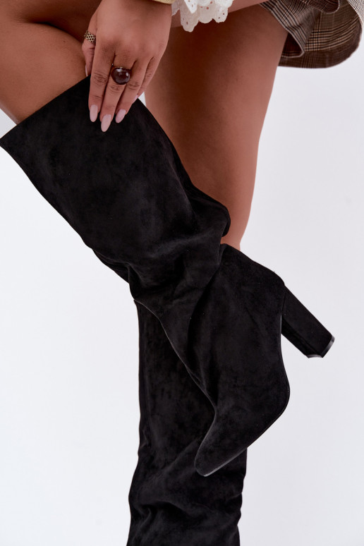 Slip-on vzor dlouhé boty s podpatky Černé Emeline