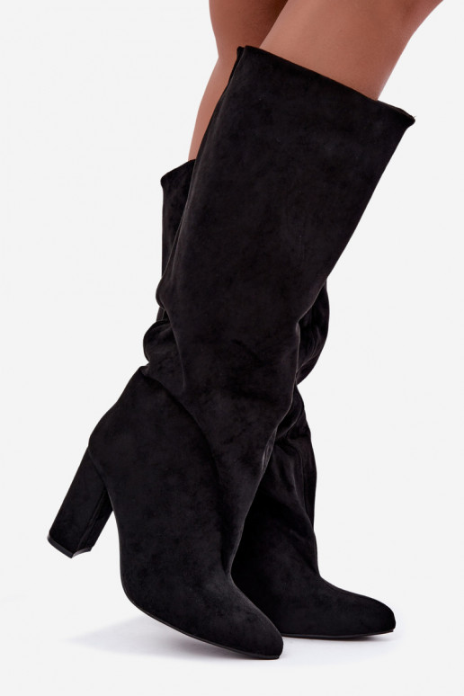 Slip-on vzor dlouhé boty s podpatky Černé Emeline