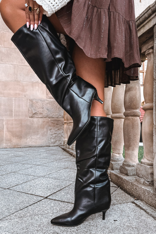Slip-on vzor  dámské dlouhé boty s podpatky Černé Desya