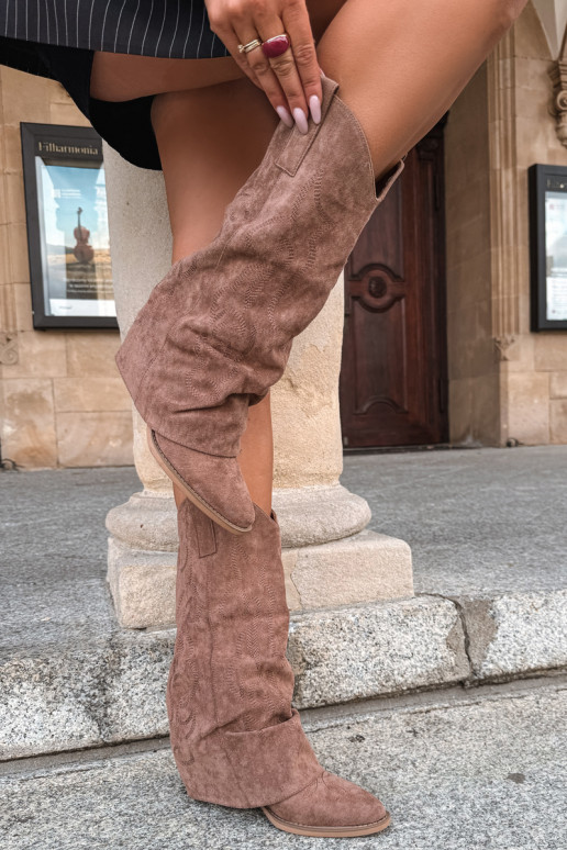  dlouhé boty kovbojský styl s podpatky Z Wywiniętą Cholewką hnědá Ives
