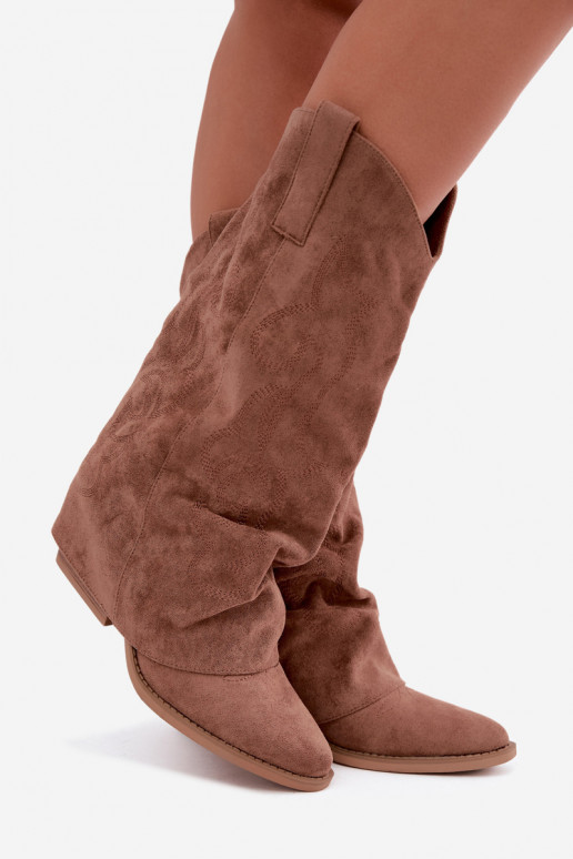  dlouhé boty kovbojský styl s podpatky Z Wywiniętą Cholewką hnědá Ives