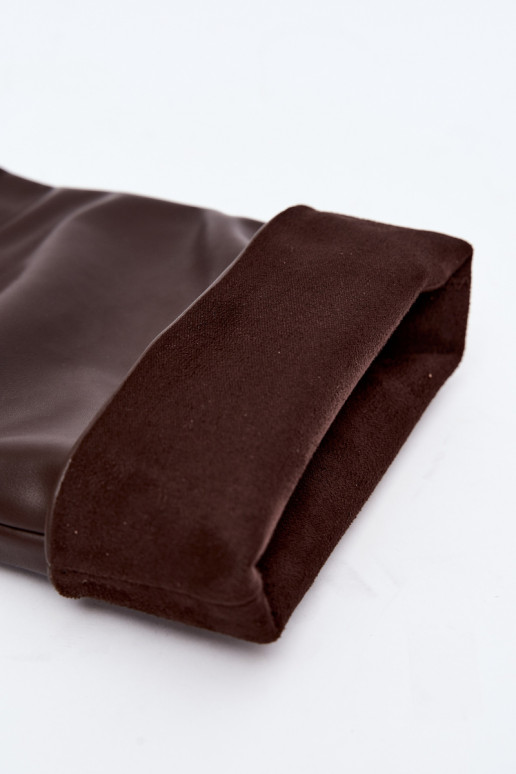 dámské dlouhé boty Slip-on vzor zateplené s tenkými podpatky Czekoladowe Olivienne