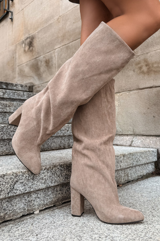 Slip-on vzor dlouhé boty s podpatky béžové Emeline