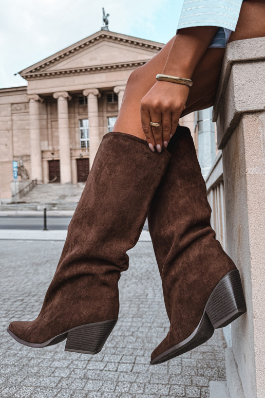 Slip-on vzor dlouhé boty s podpatky Ze Szpiczastym Noskiem hnědá Blenia