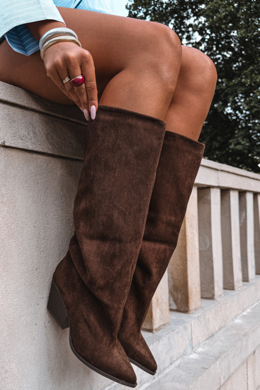 Slip-on vzor dlouhé boty s podpatky Ze Szpiczastym Noskiem hnědá Blenia