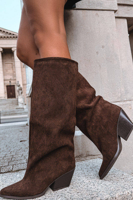Slip-on vzor dlouhé boty s podpatky Ze Szpiczastym Noskiem hnědá Blenia
