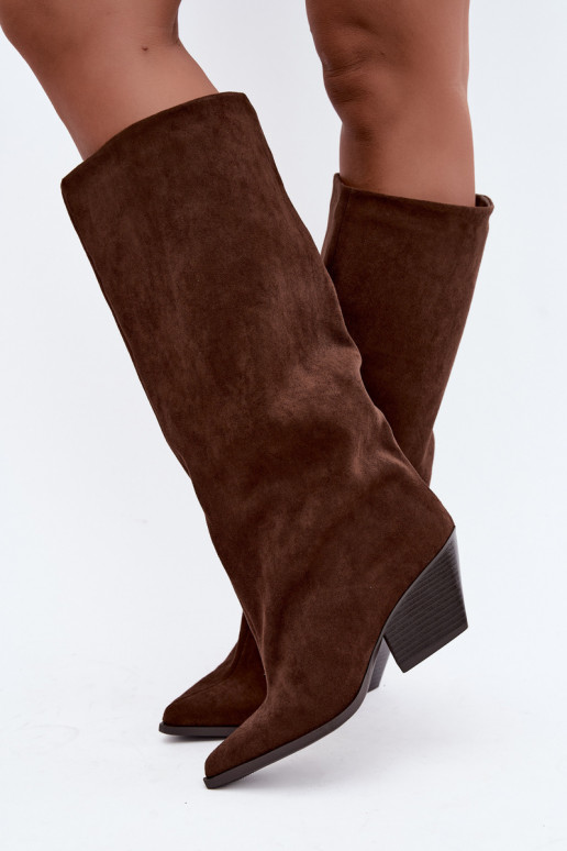 Slip-on vzor dlouhé boty s podpatky Ze Szpiczastym Noskiem hnědá Blenia