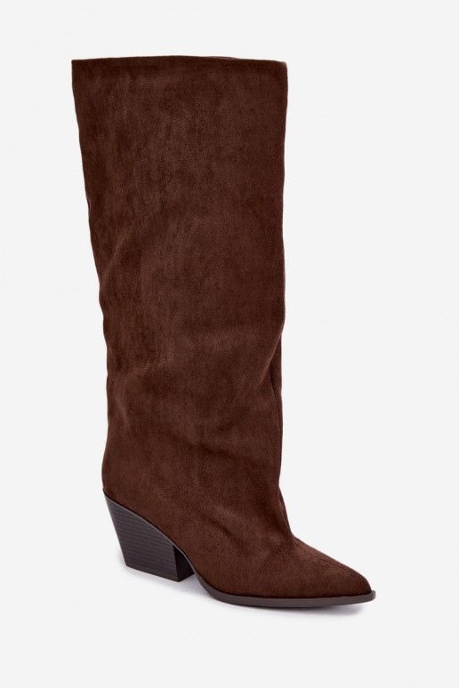 Slip-on vzor dlouhé boty s podpatky Ze Szpiczastym Noskiem hnědá Blenia