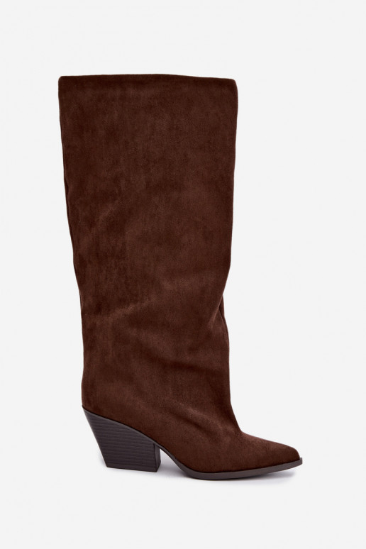 Slip-on vzor dlouhé boty s podpatky Ze Szpiczastym Noskiem hnědá Blenia