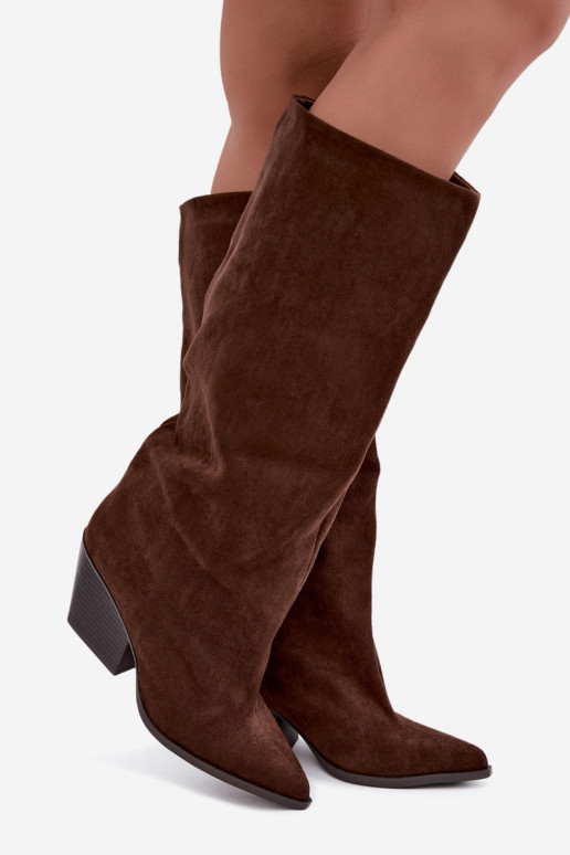 Slip-on vzor dlouhé boty s podpatky Ze Szpiczastym Noskiem hnědá Blenia