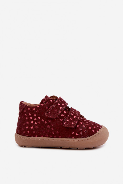 ze semiše boty  Barefoot Dětské se srdíčky Froddo G2130328-66 vínová
