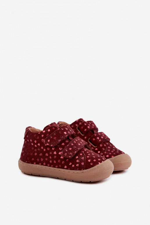 ze semiše boty  Barefoot Dětské se srdíčky Froddo G2130328-66 vínová