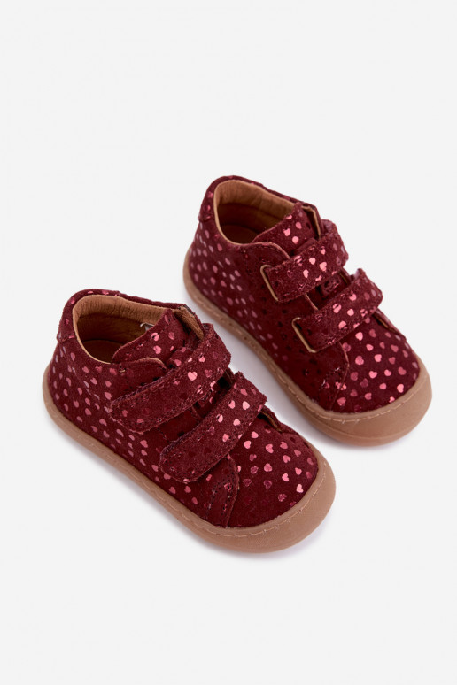 ze semiše boty  Barefoot Dětské se srdíčky Froddo G2130328-66 vínová