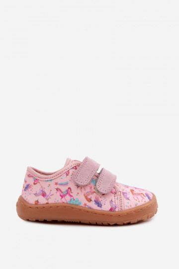 Pantofle Dětské Barefoot Jednorožci Froddo Canvas G1700440-26 růžová 2