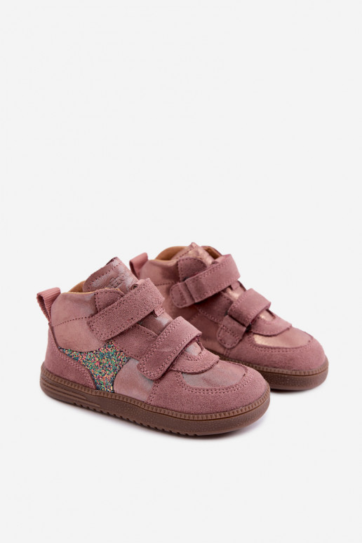  Barefoot Dětské přírodní semišowa se třpytkami FRODDO G2110157-5 růžová