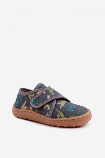 Pantofle Dětské pro chlapce se samolepicími uzávěry Barefoot  Froddo G1700438-26 šedá