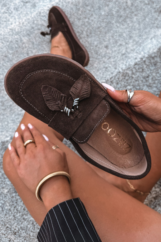 mokasíny Barefoot Z Naturalnego Zamszu Zazoo 10220 Czekoladowe