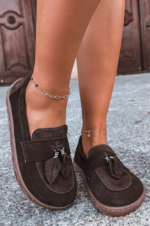 mokasíny Barefoot Z Naturalnego Zamszu Zazoo 10220 Czekoladowe