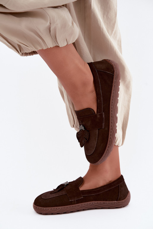 mokasíny Barefoot Z Naturalnego Zamszu Zazoo 10220 Czekoladowe