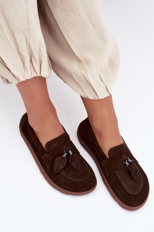 mokasíny Barefoot Z Naturalnego Zamszu Zazoo 10220 Czekoladowe