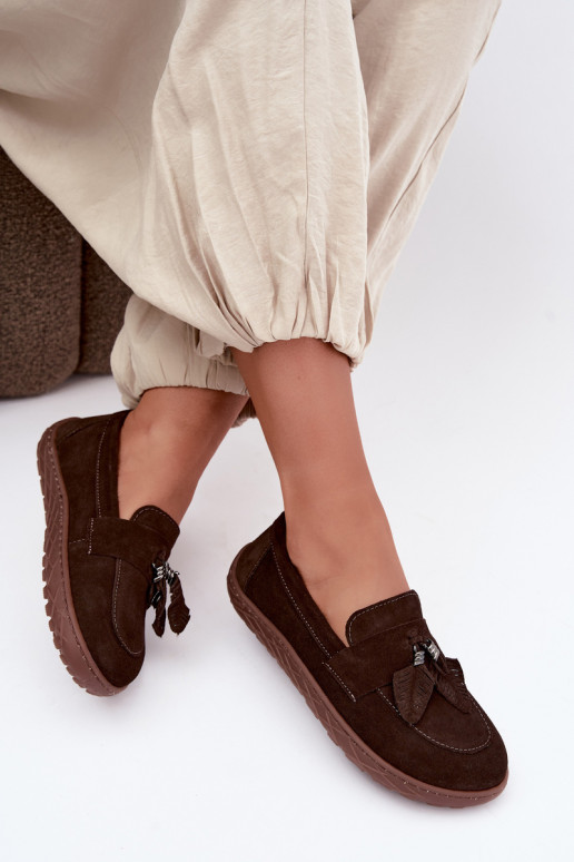 mokasíny Barefoot Z Naturalnego Zamszu Zazoo 10220 Czekoladowe