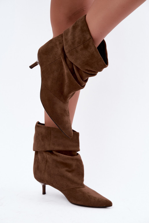 Slip-on vzor Dřeváky Typu Slouchy s podpatky khaki Loralia