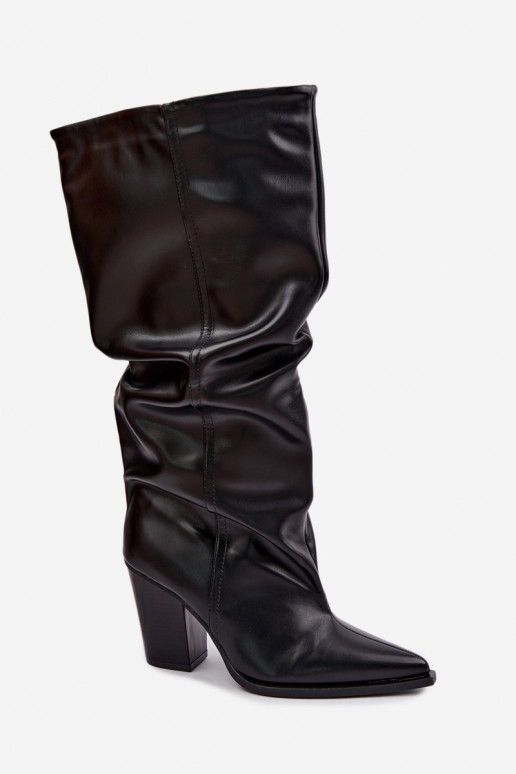 Slip-on vzor dlouhé boty s podpatky  z ekologické kůže Černé Jensy
