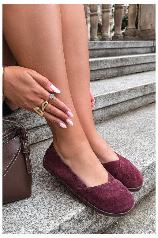 baleríny  Barefoot Z Naturalnego Zamszu vínová Mirelia