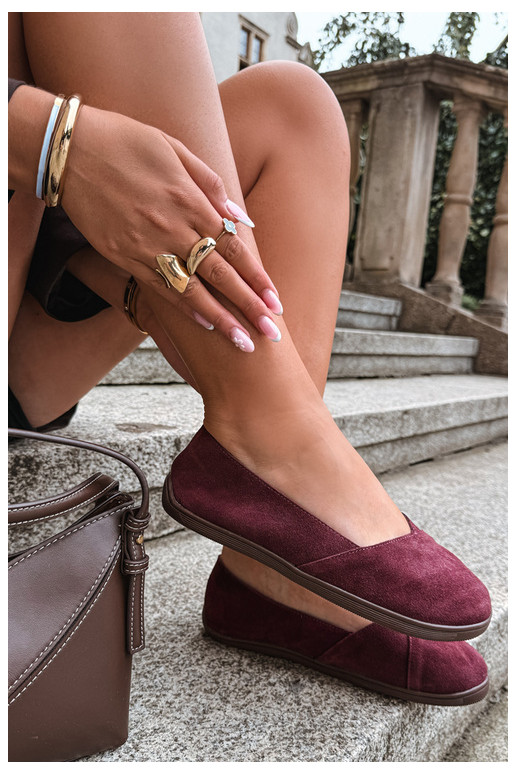 baleríny  Barefoot Z Naturalnego Zamszu vínová Mirelia