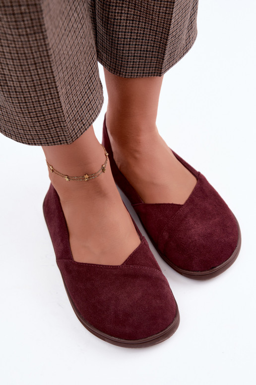 baleríny  Barefoot Z Naturalnego Zamszu vínová Mirelia