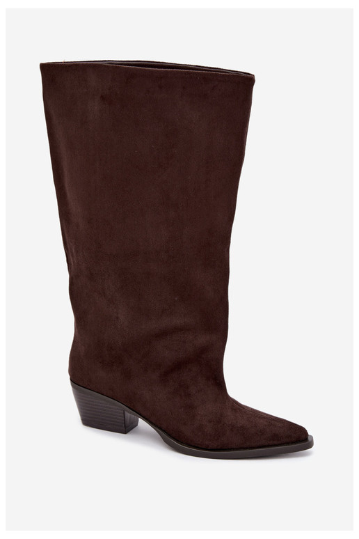 Slip-on vzor dlouhé boty s podpatky z eko semišeowe hnědá Casella
