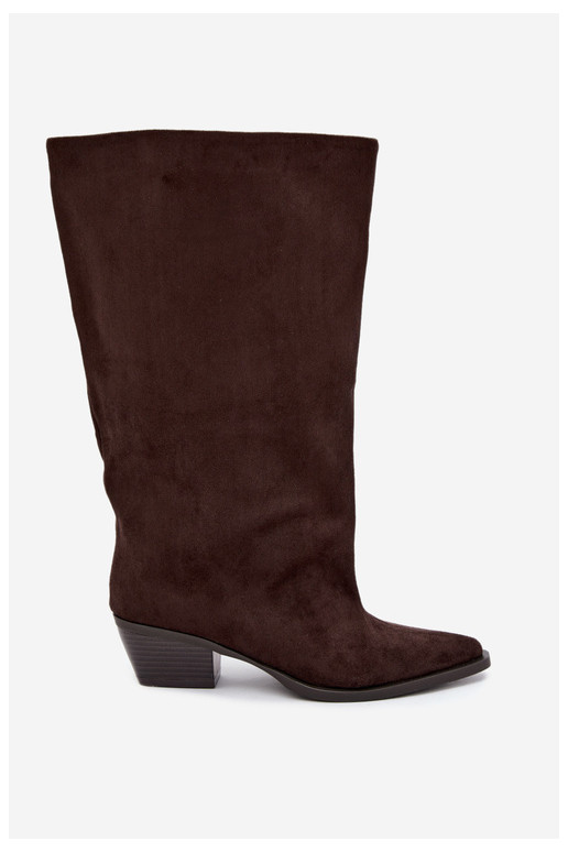 Slip-on vzor dlouhé boty s podpatky z eko semišeowe hnědá Casella