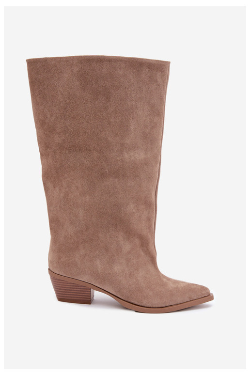 Slip-on vzor dlouhé boty s podpatky z eko semišeowe béžové Casella