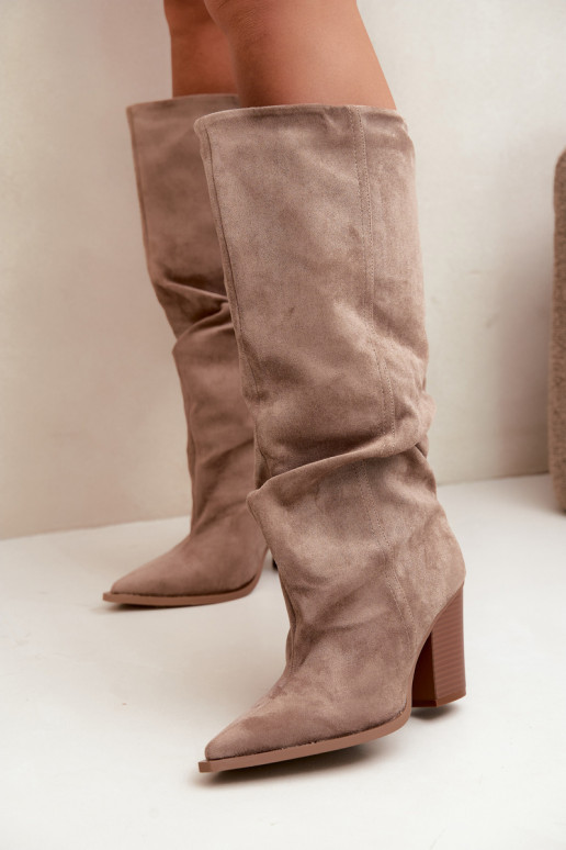 Slip-on vzor dlouhé boty s podpatky  khaki Jensy