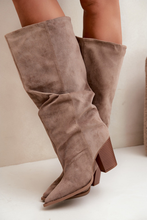 Slip-on vzor dlouhé boty s podpatky  khaki Jensy