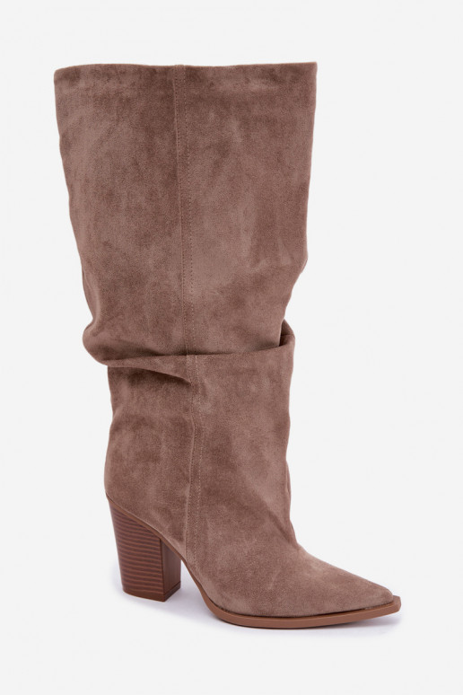 Slip-on vzor dlouhé boty s podpatky  khaki Jensy